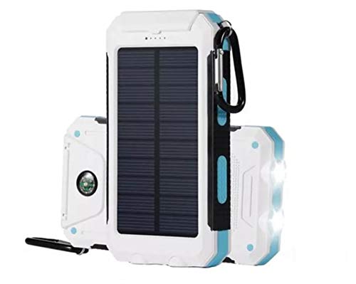 Solar Chargers 30,000mAh,Dualpow Portable Dual USB Solar Battery Charger External Battery Pack Phone Charger Power Bank with Flashlight for Smartphones Tablet Camera (White/Light Blue)