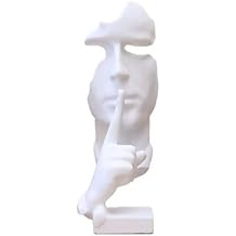 SMRTHMRT Modern and Simple Sculptures The Thinker Statue,Silence is Gold Keep Silence Statues and Figurines Desk Decoration for Office Home Decor (White)