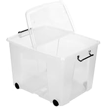 Strata Smart Box Clip-On Folding Lid Carry Handles 75 Litre Clear with Black Wheels Ref HW676CLR