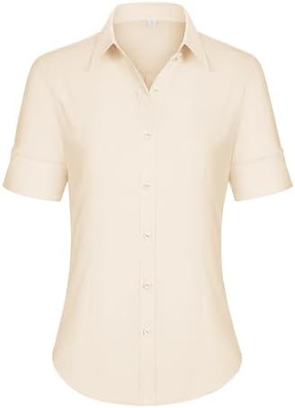 siliteelon Short Sleeve Button Dress Shirts for Women Cotton Button Down Shirts for Women Slim Fit Blouse Top 34 Sleeve