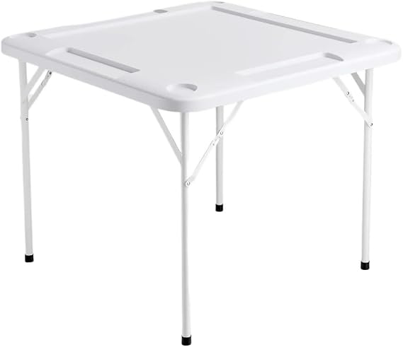 Folding Mahjong Table Mahjong Table 4 Player Folding with Wear-Resistant Green Tabletop Portable Square Card Chip Trays(White)