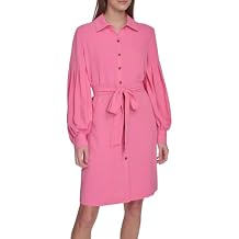 Calvin Klein Women's Dress Long Sleeve Gauze Shirtdress Size 8 Color Azalea Pink