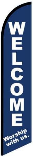 Welcome Worship With Us Outdoor Church Feather Banner Swooper Flag, Replacement Flag Only