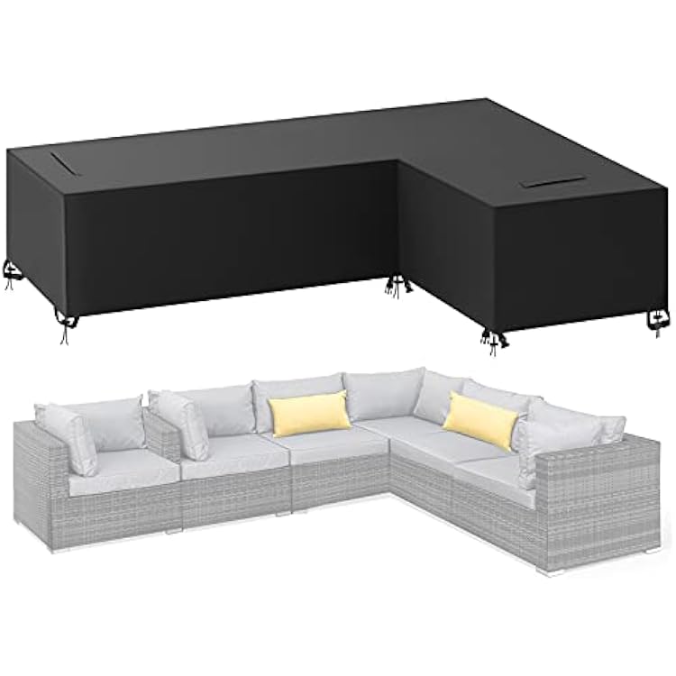 ESSORT Patio Sectional Couch Cover 420D Outdoor Veranda V-Shaped Lounge Sofa Set Covers Heavy Duty Garden Curved L-Shaped Furniture Protector Waterproof & Dustproof, Left Long-Right Short