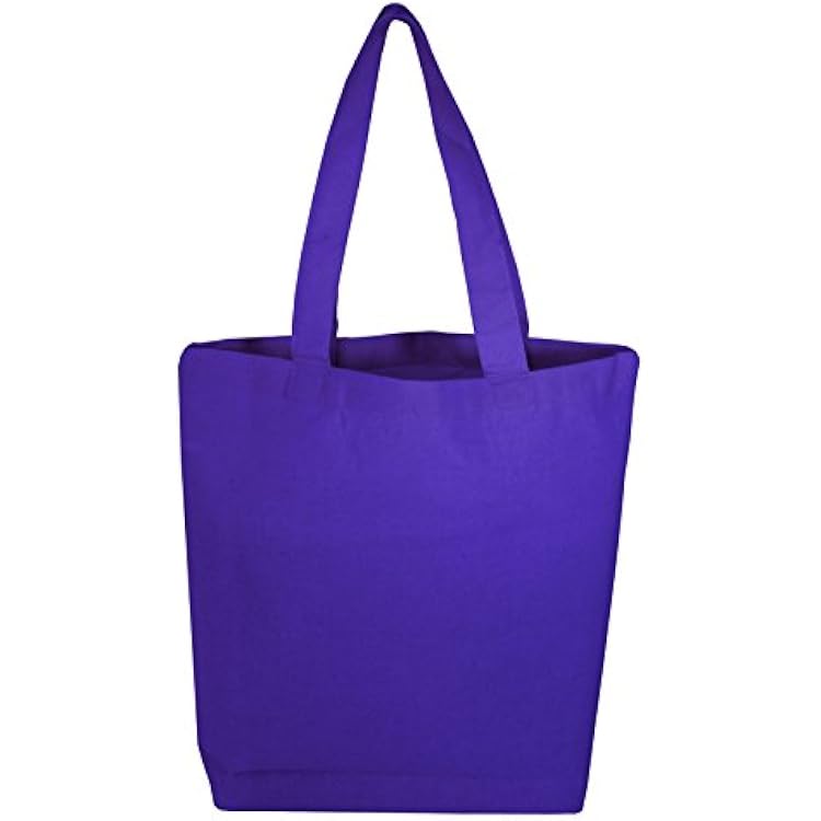 Reusable Grocery Shopping Tote Bags with Bottom Gusset Fully Breathable Cotton Set of 5 Purple