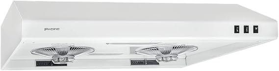 Pacific Economy Under Cabinet Ducted Range Hood 36 inch - 550 CFM Powerful 2-speed Kitchen Vent Hood- Electric Hood with LED Light, Filterless, White PR1236BW