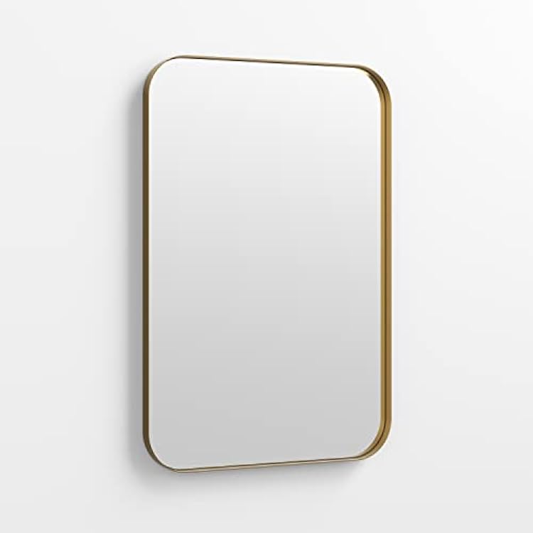 Better Bevel 20 x 30 Gold Metal Framed Mirror | Rectangle Bathroom Wall Mirror | Rounded Corner