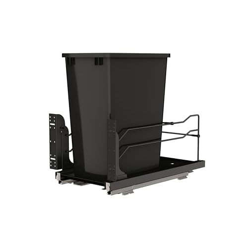 Rev-A-Shelf 35 Qt Pullout Under Cabinet Kitchen Trash Can wSoft-Close Slides for 15 Base Cabinets, Black, 53WC-1535SCDM-118 - Container Bin for Waste Management