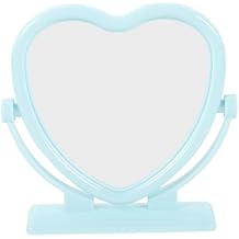 FOMIYES Double-Sided Heart Shaped Makeup Mirror Small Tabletop Vanity Mirror with Rotatable Stand Light Blue for Bedroom and Bathroom Use