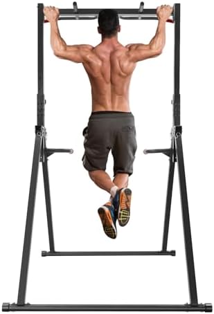 Adjustable Pull Up Station, 440lbs Capacity Home Gym Bar, Foldable Power Tower Dip Rack for Strength Training, Compact Fitness Equipment