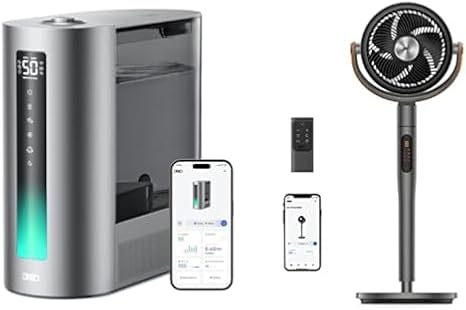Bundle of DREO 6L Humidifiers for Bedroom, Smart Warm & Cool Mist for Large Room, 60Hr Quiet Runtime + DREO Fan For Bedroom, 120+105 Smart Oscillating Pedestal Fans with Wi-Fi/Voice Control