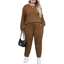 Nemidor Womens Plus Size 2 Piece Fall Matching Lounge Sets Tracksuits Casual Ribbed Knit Long Sleeve Outfits with Pocket