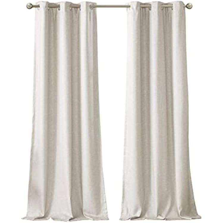 SUN SMART Como Faux Silk Tonal Printed Textured Total Blackout Curtain for Bedroom, Modern Minimalistic Panel Pair Window Treatment Living Room Kitchen,Grommet Top,2-Panel Pack,42 x 95,Ivory 2 Piece