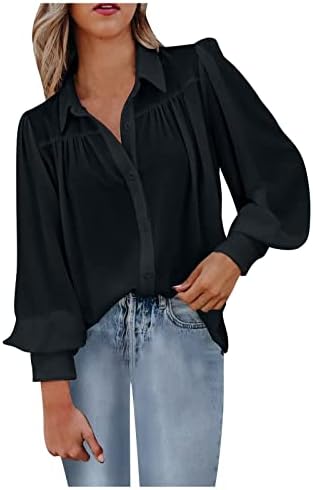 Fall Blouses for Women 2022 Fashion Lantern Sleeve Turndown Collar Button Down Shirt Solid Dressy Casual Loose Tops