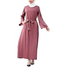 IBAKOM Abaya Dress for Women Muslim Clothes Islamic Prayer Ramadan Eid Dress with Side Pocket Dubai Attire Arabian Jalabiya