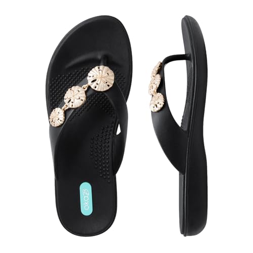 Oka-B Women's Elle Melanie Flip Flop Sandal with Sand Dollar Charms (Licorice, Medium)