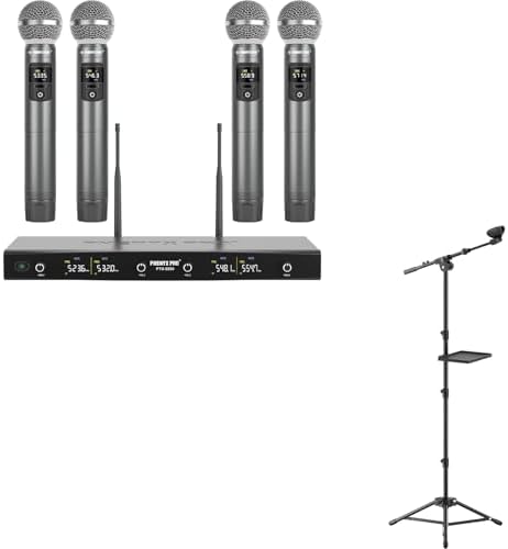 Phenyx Pro 4-Channel Wireless Microphone System PTU-5200-4H Bundled with the Adjustable Microphone Stand MA-S1
