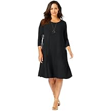 Jessica London Women's Plus Size Stretch Knit Three-Quarter Sleeve T-Shirt Dress