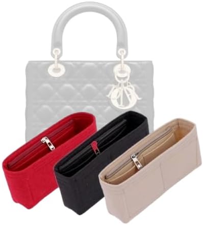Bag Organizer for Dior Small Lady Bag (20L x 16.5H x 8D cm)(Beige, Style B: Side Zipper)