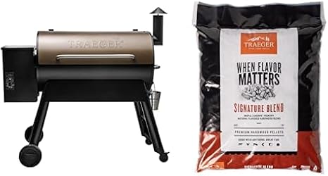 Pro 34 Wood Pellet Grill and Smoker, Bronze with Signature Blend Pellets 18 lb Bag