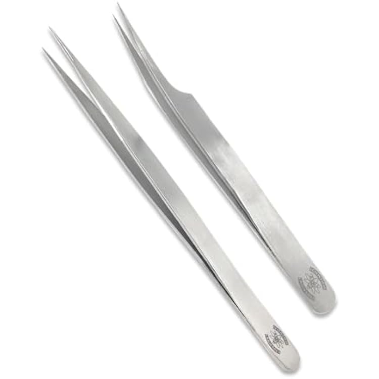 Precision Combo: Stainless Steel Tweezers with Offset Fine Tips Style 5A & 5.5-inch Lab Forceps with Long Straight Very Fine Tip - Premium Set for Detailed Lab & Medical Tasks