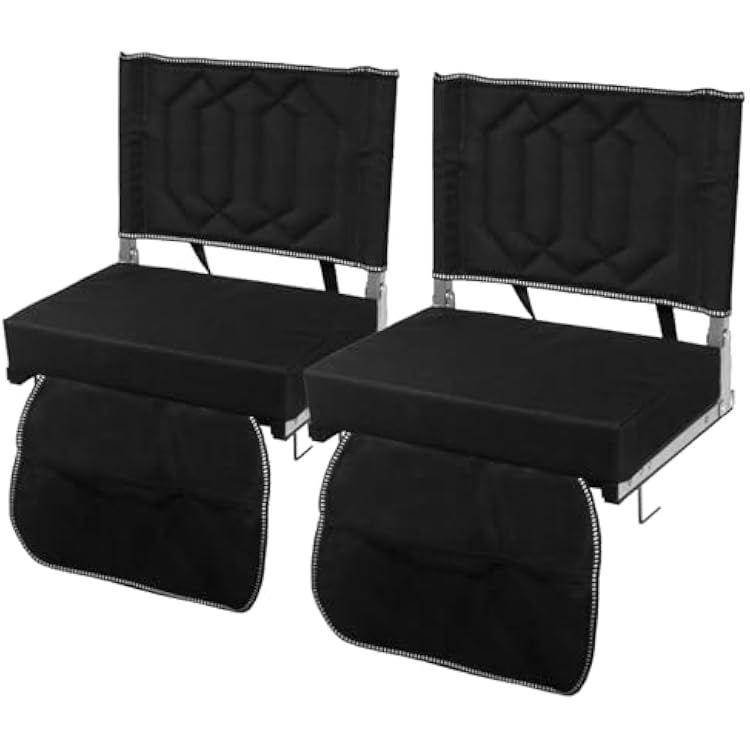 Stadium Seats with Back Support - Padded Bleacher Chair Cushion with Backrest, Shoulder Strap & Storage Pocket for Outdoor Events, Sports Games, Concerts, Camping, 2 Pack, Black