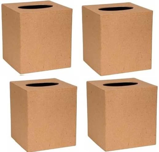 4 Paper Mache Tissue Box Covers Blank Kraft Cube Covers for Decorating