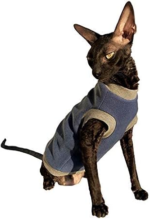 Cat Clothes Pullover Outfit Blue Fleece Sphynx Kitten Warm Hairless (L)