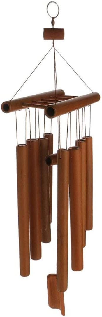 Hand-Crafted Bamboo Tubes Wind Chimes Hollow Tuned Music Natural Bamboo Wind Chime with a Ladder on Top for Indoor and Outdoor Chimes, Tubes, Ladder Banbo
