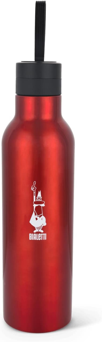 Bialetti - Termal Şişe - 500mL - Kırmızı Renk - Paslanmaz Çelik - Çift Katmanlı - 12 Saat Sıcak 24 Saat Soğuk Tutar - Hava Geçirmez Vidalı Kapak Özelliği - Özel Silikon Conta Sayesinde Sızdırmaz Şişe