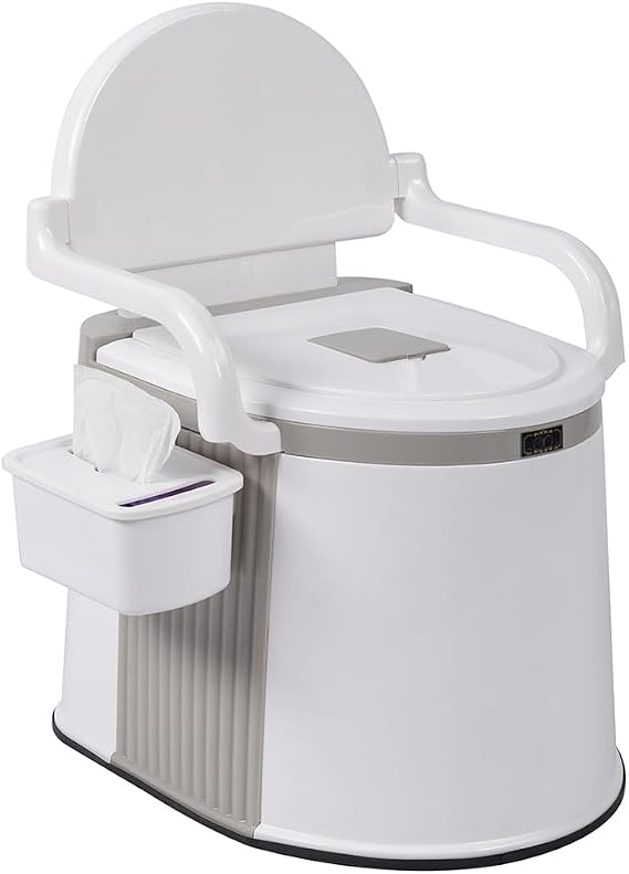 Portable Toilet Travel Toilet, Lightweight Camping Porta Potty with Back & Handrail Design, Detachable Inner Bucket & Removable Paper Holder, Camping RV Toilet for Adult, Kids, Home, Boat, Van, Travel