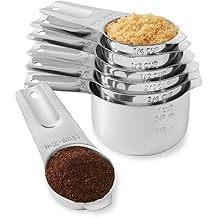 Last Confection 7pc Stainless Steel Measuring Cup Set - Includes 1/8 Cup Coffee Scoop - Measurements for Dry and Liquid Cooking & Baking Ingredients