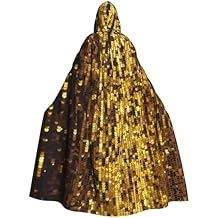 Gold Sequin Sparkle Cloak with Hood Halloween Medieval Hooded Cape for Cosplay Costumes for Men Women