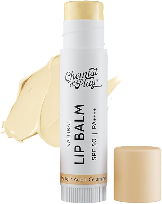 Chemist At Play's Natural Lip Balm| Repairs Chapped Lips Brightens Dark Lips | 1% Kojic Acid| SPF 50 PA++++| For men and women| 4.5gm