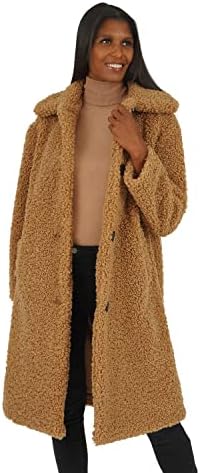 kensie Womens Faux Fur Single Breasted Long Length Coat