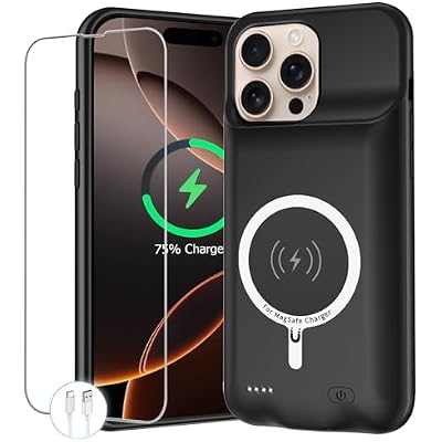 Battery Case for iPhone 16 Pro Max, 12000mAh Protective Charging Case with Wireless Charging Compatible with iPhone 16 Pro Max 6.9 inch Rechargeable Battery Pack Charger Cover with Carplay Black