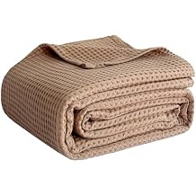 Simple&Opulence 100% Cotton Waffle Weave Throw Blanket 40"x50", Soft Lightweight Breathable Cozy Washed, Layer Blanket for Couch Bed Sofa, Farmhouse Home Decor for Adults All-Season, Light Brown