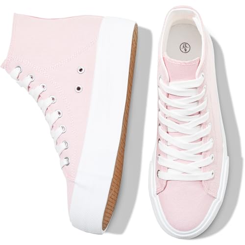 FRACORA Womens High Top Platform Sneakers White Platform Shoes Fashion Canvas Shoes for WomenPink,US8
