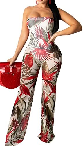 Recious Womens Sexy Off Shoulder Sleeveless Printed Mesh Paneled Bodycon Party Clubwear Jumpsuit Rompers