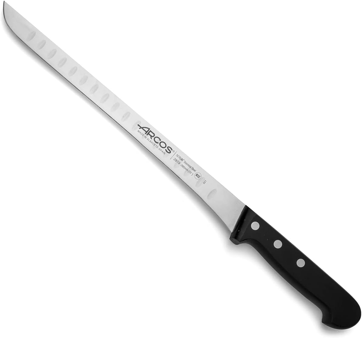 Arcos Serie Universal - Schneidmesser Schinkenmesser - Klinge Nitrum Edelstahl 280 mm mit Alveolen - HandGriff Polyoxymethylen POM Farbe Schwarz 50.8 x 7.6 x 3.8 cm