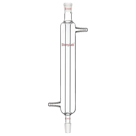 stonylab Liebig Condenser, Borosilicate Glass Liebig Condenser with 14/20 Joint 200 mm Jacket Length Lab Glass Condenser