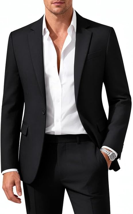 MAGE MALE Mens 2 Piece Suit Slim Fit Solid Wedding Prom Tuxedo Suit with One Button Notch Lapel Blazer and Pants