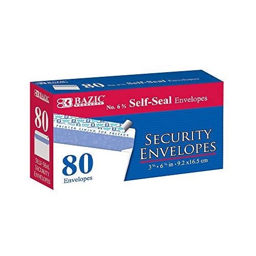 BAZIC Security Self Seal Envelope 3 58 x 6 12 #6, No Window Tint Pattern Mailing Envelopes, Peel & Seal 80Pack, 1-Pack