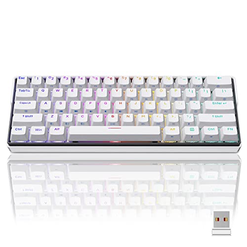 KEMOVE SNOWFOX WiredWireless 60% Mechanical Gaming Keyboard Compatible with Mac Windows, Hot Swappable Keyboard RGB Backlit PBT Keycaps Full Keys Programmable, 3000mAh Battery Gateron Yellow Switch