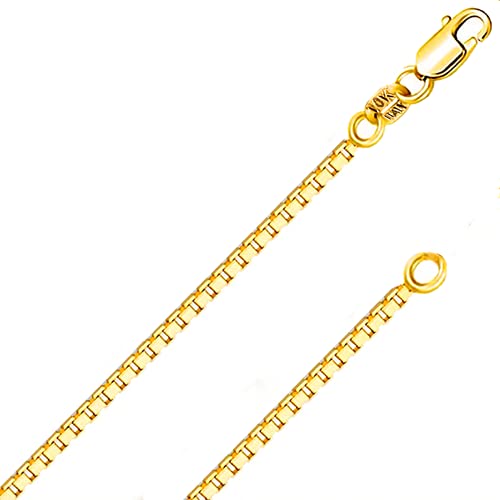 ITALIAN FASHIONS REAL Solid 10K Yellow or White Gold 0.50mm - 1.3mm Diamond-Cut Square Mirror Box Veneziana Chain Necklace with Lobster Claw Clasp | Multiple Lengths Available | Men Women | MADE IN ITALY