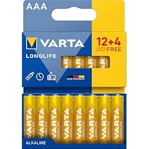 Varta Batteries AAA Pack of 16, Longlife, Alkaline, 1.5 V, Ideal for Remote Controls, Alarm Clocks, Radios, Wall Clocks, Plastic-Free Packaging, Made in Germany