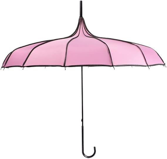 ThreeH Pagoda Umbrella Vintage Bridal Parasol Windproof 16 Ribs Leather Hooked Handle Rain Sun Umbrella