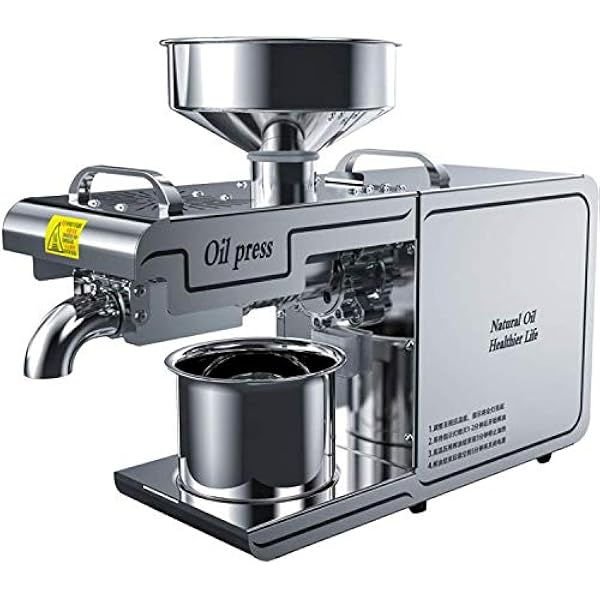 Stainless Steel Hot and Cold Oil Press Machine, Stainless Steel Oil Expeller, Easy Extraction of Peanut Seeds, Olive, Coconut, and Other Oil Crops, Commercial and Home Use 635W