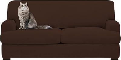 molasofa T Cushion Loveseat Slipcover, 3 Pieces - Stretchable, Washable, Non-Pilling, Non-Slip with 2 Individual T Cushion Seat Covers for Oversized Loveseat Chocolate