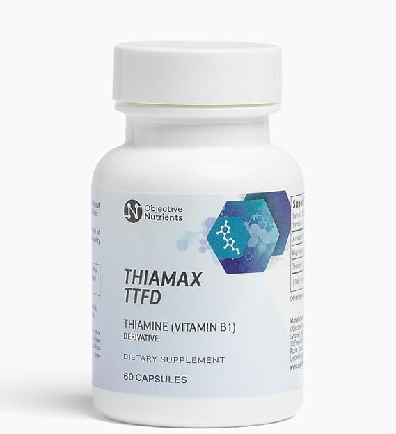 Objective Nutrients Thiamax TTFD Thiamine B1 Supplement | Vitamin B1 Supplement for Energy Focus | Highly Absorbable Vitamin B1 100mg with Magnesium 60 Capsules